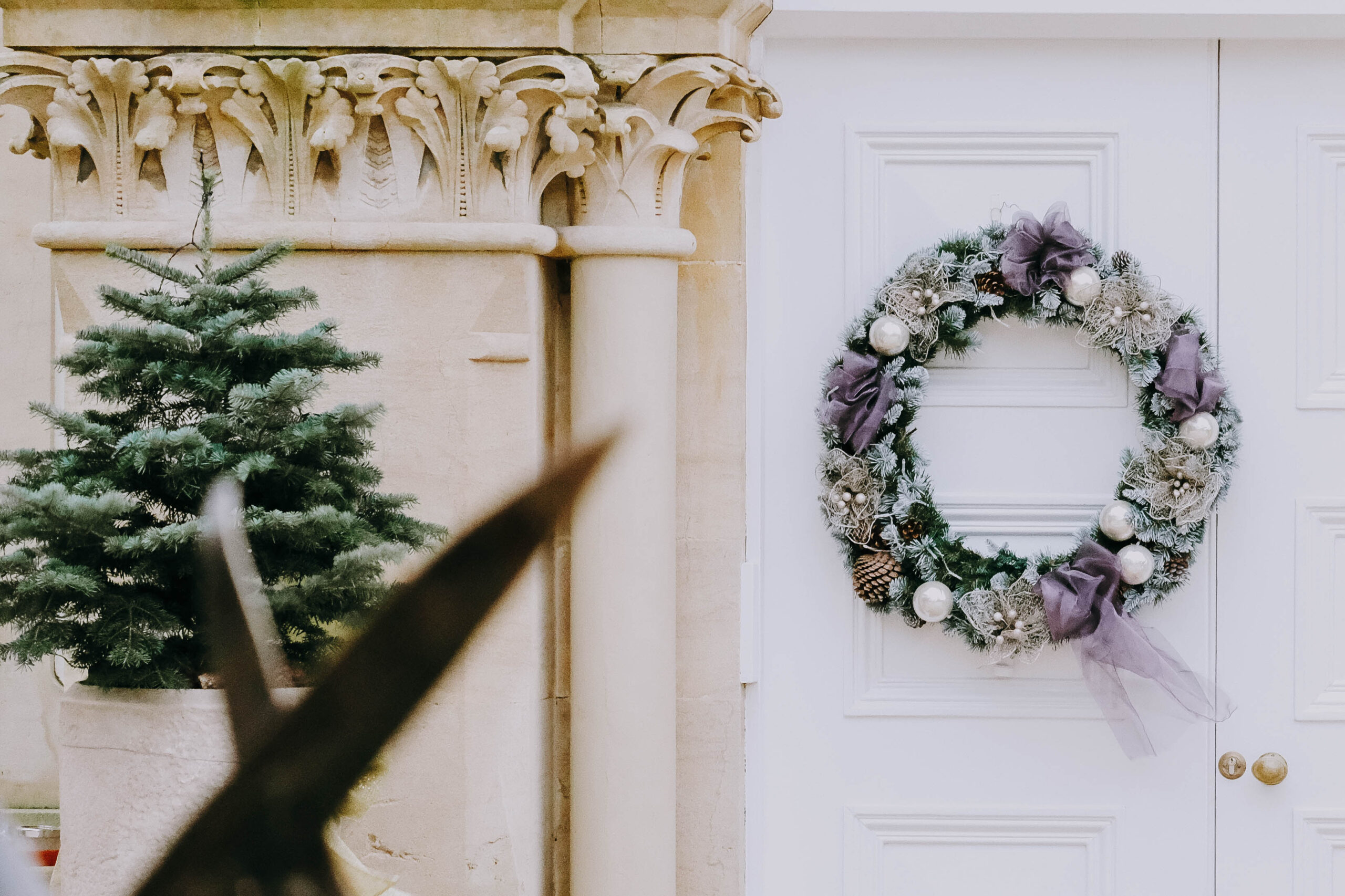 Christmas wreath on the front door at Lympstone Manor