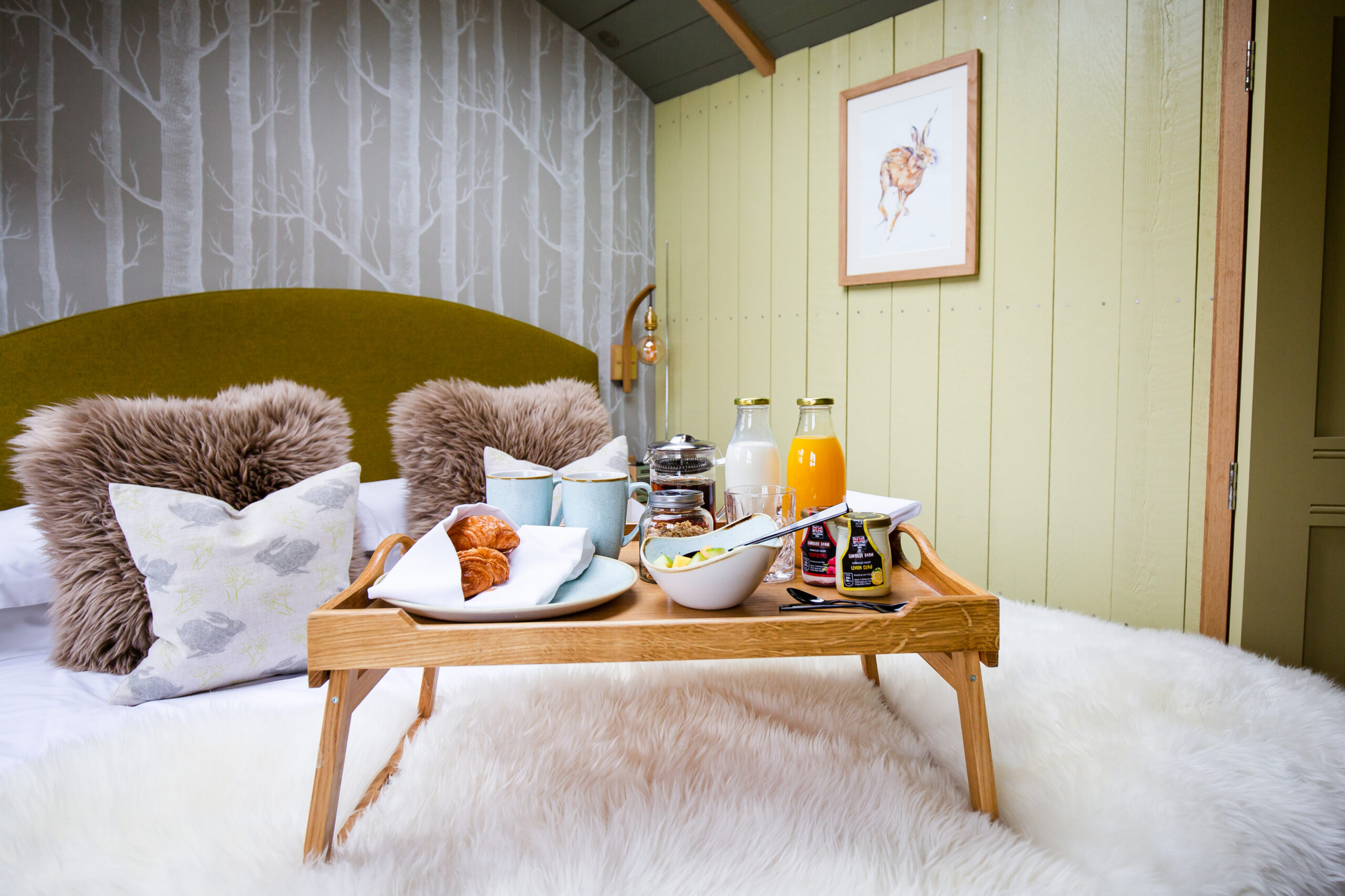 Breakfast served in the Shepherd Huts at Lympstone Manor