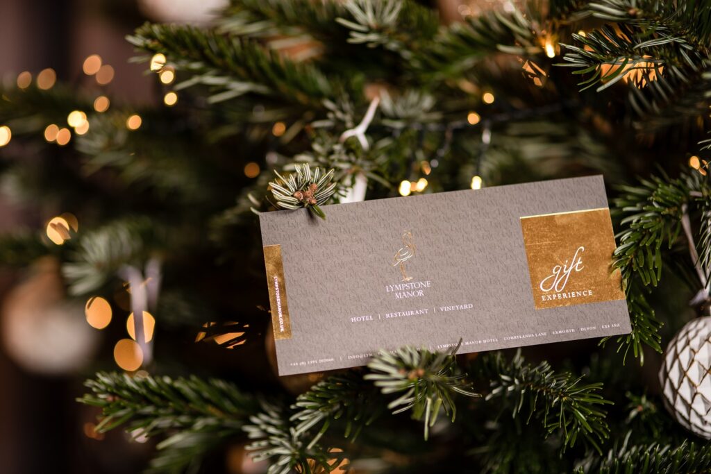 Lympstone Manor Gift Voucher displayed in Christmas Tree