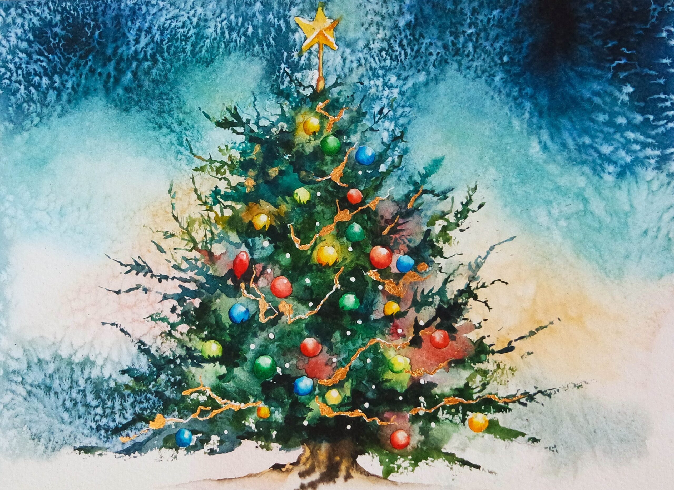 Christmas Tree Watercolour by Rachel Toll