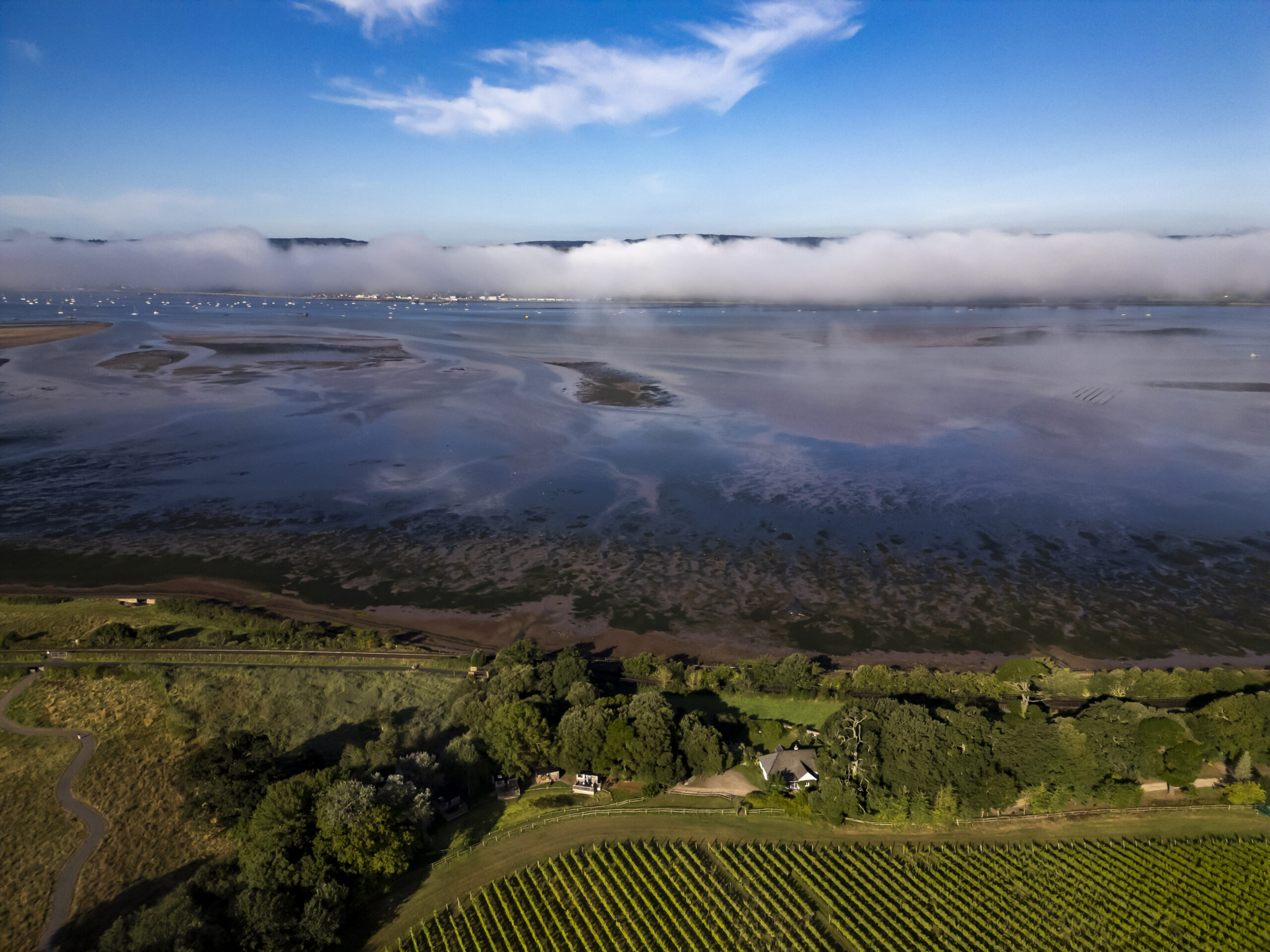 Drone view of Exe estuary and Lympstone Manor Estate