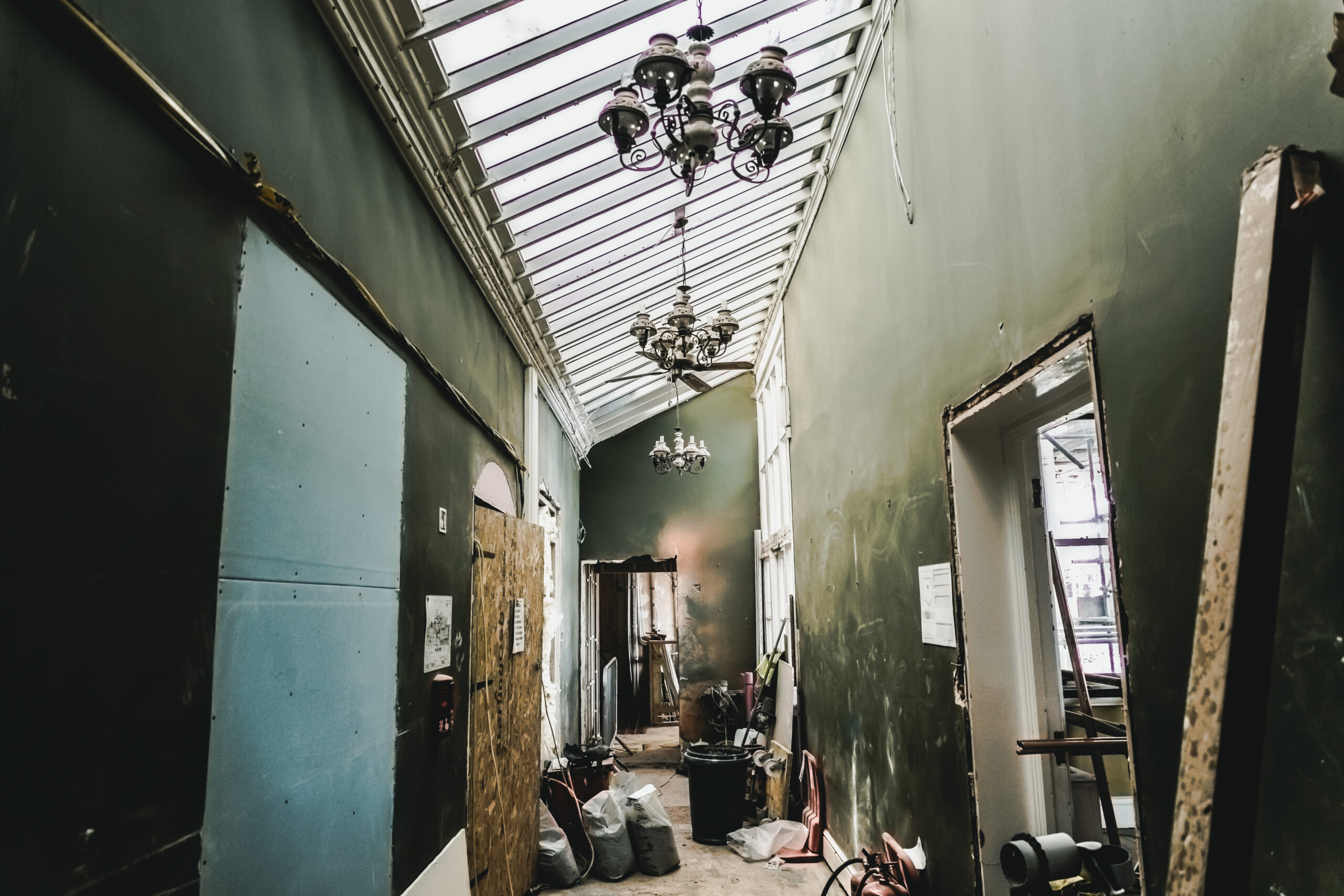 Hallway at Lympstone Manor during the renovation in 2015