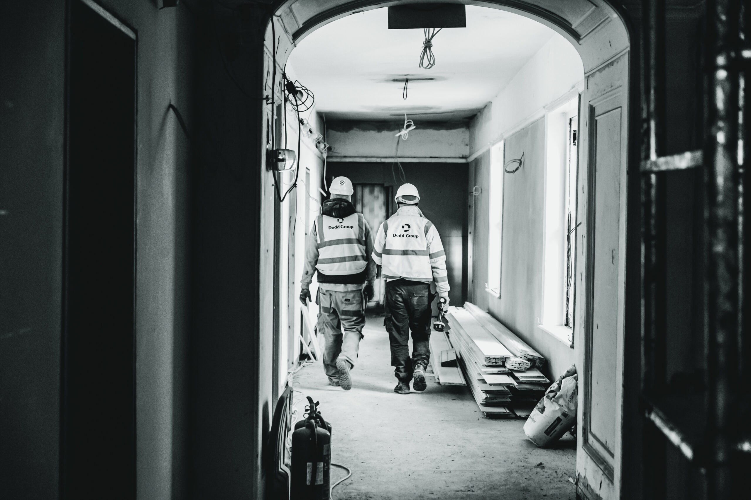 Contractors working on Lympstone Manor during the renovation