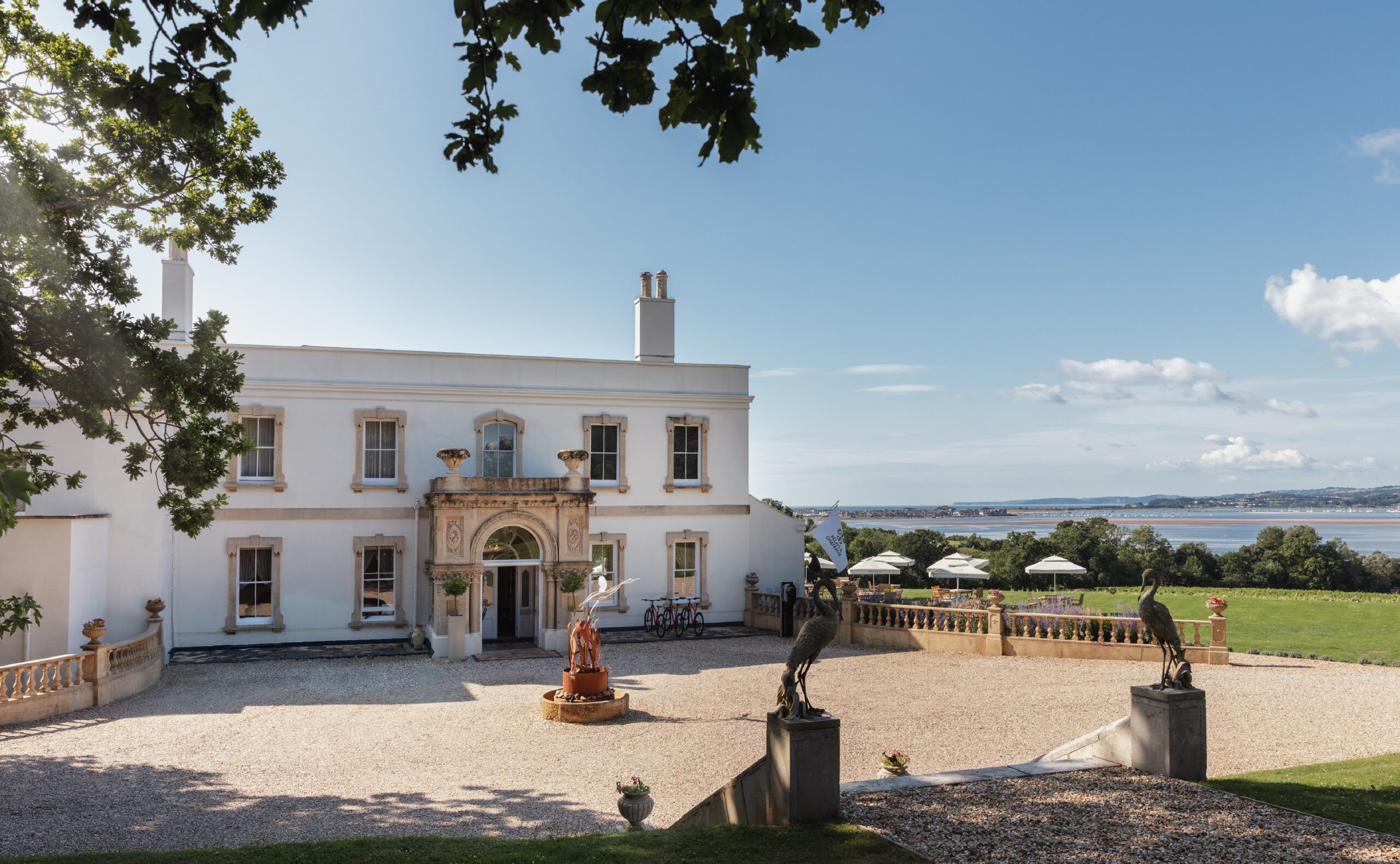 Lympstone Manor Hotel with view of the Exe Estuary and Exmouth in the background
