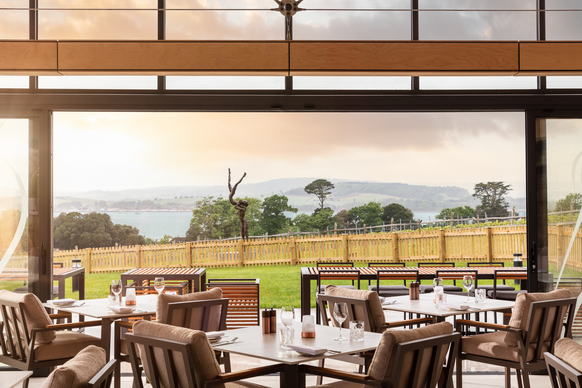 Pool House Restaurant Exe estuary and vineyard view