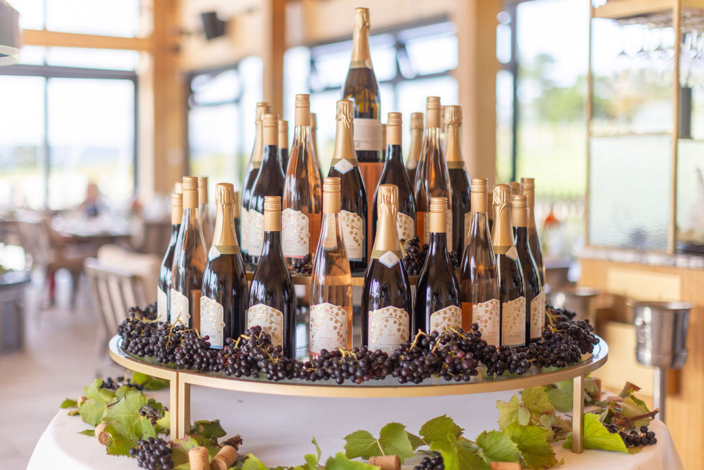 Lympstone Manor Estate wines displayed in the Pool House Restaurant
