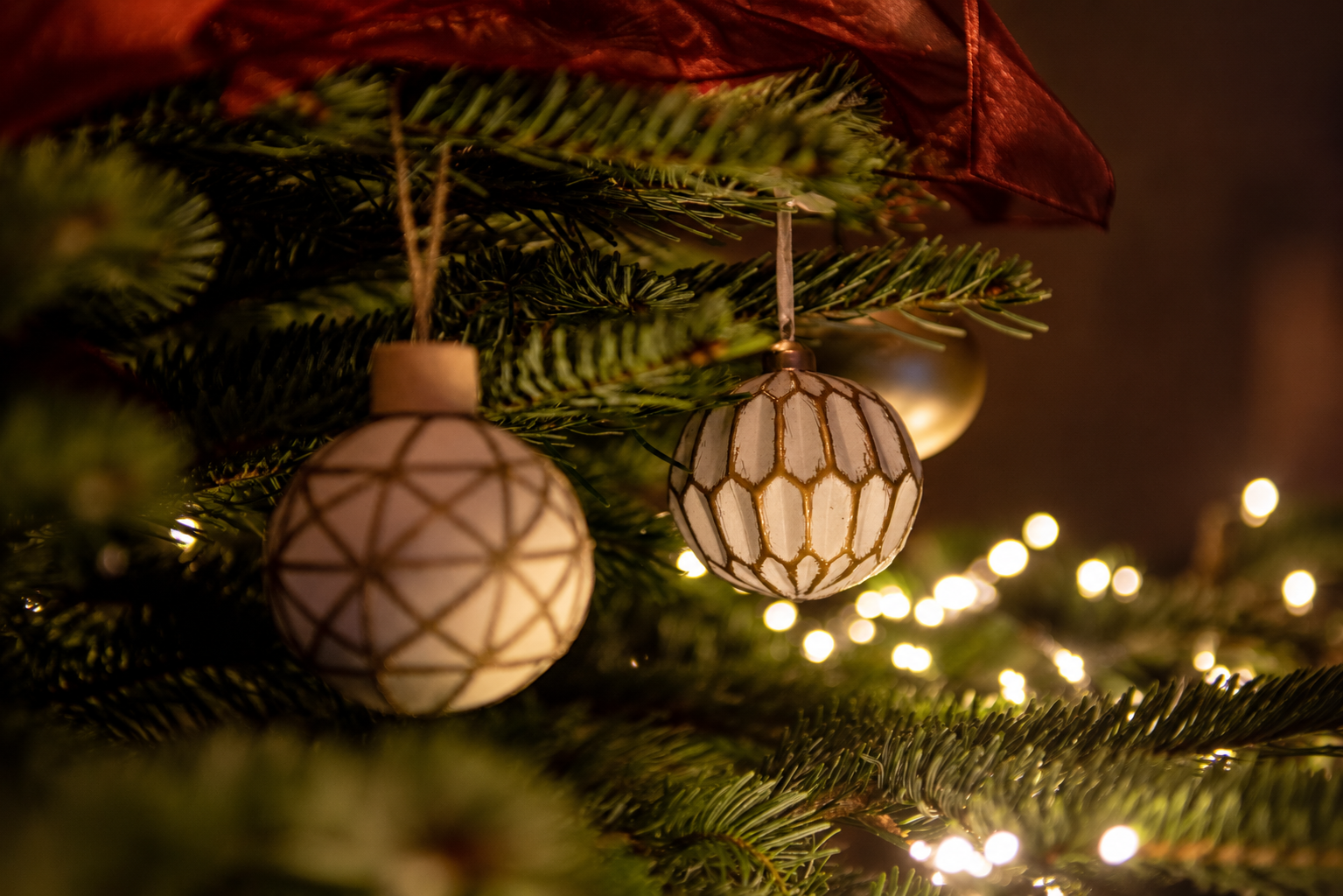 Christmas decorations on Lympstone Manor Christmas tree