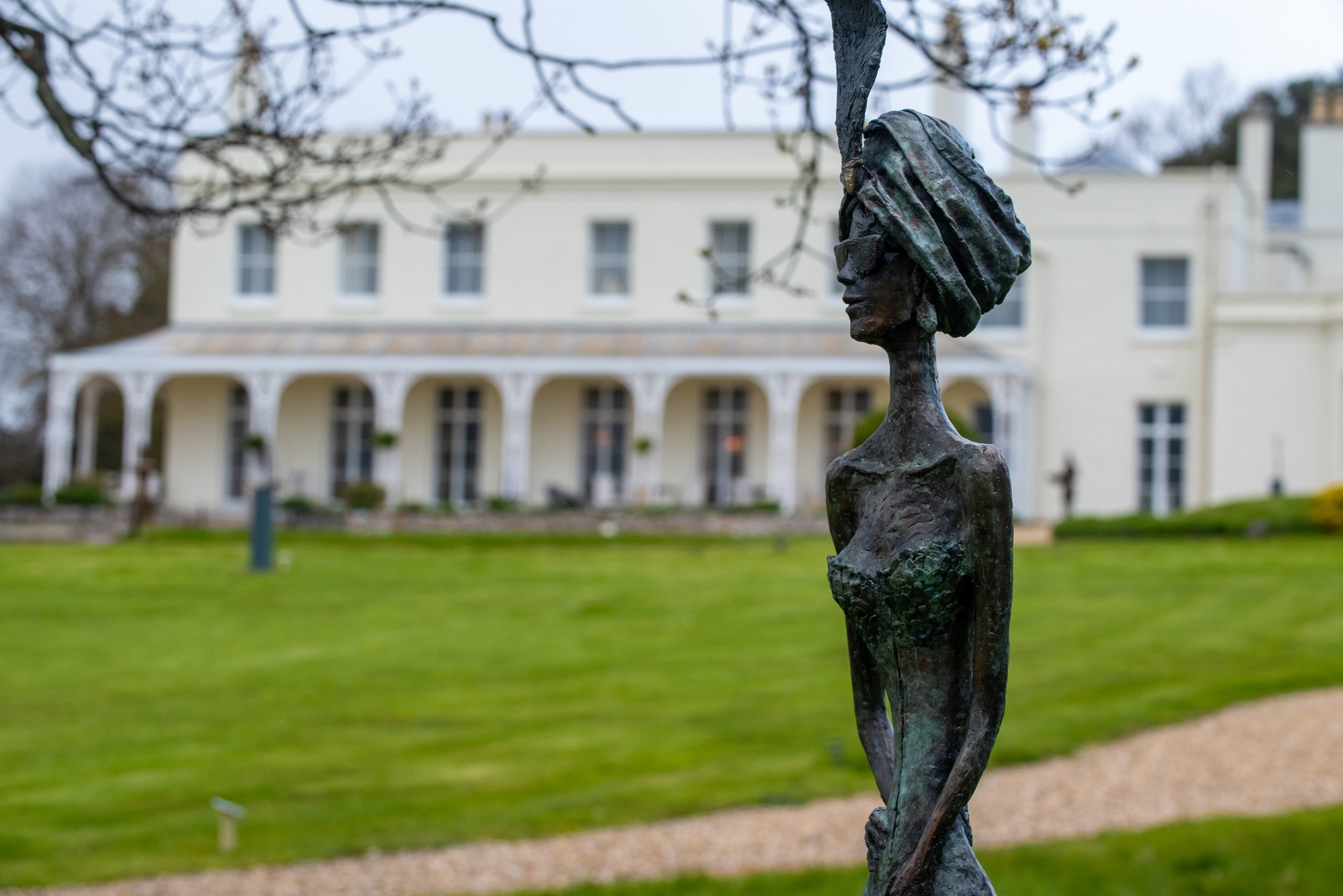 Sculpture by Sara Ingleby Mackenzie in front of Lympstone Manor